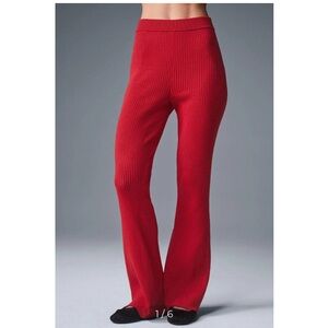 ALO Yoga Denim Knit High-Waist Flare Pant Sz M Red